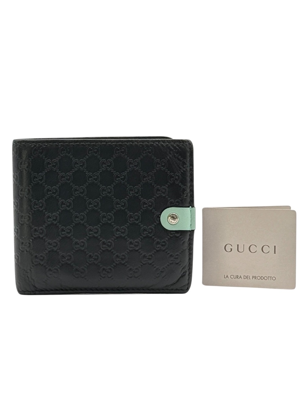 Gucci Microguccissima Bi-Fold Wallet Black Leather Purple Mint Interior